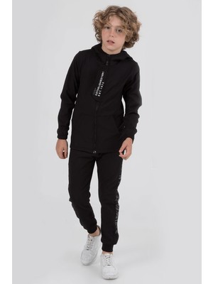 Turuncu Gardrop 7-10 Yaş Jump Baskılı Kapüşonlu Fermuarlı Erkek Çocuk Takım Siyah