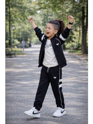 Turuncu Gardrop 5-14 Yaş Pr Biyeli Ceketli Erkek Çocuk Eşofman Takımı Siyah