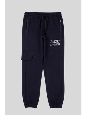 Turuncu Gardrop 5-16 Yaş Positive Baskı Fermuarlı Erkek Çocuk Eşofman Alt Lacivert