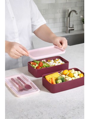 Orvila 2 Kat Yemek Saklama Kabı Beslenme Kutusu Seti - Sporcu Diyet Öğrenci Fitness Okul Işyeri Sefer Tası