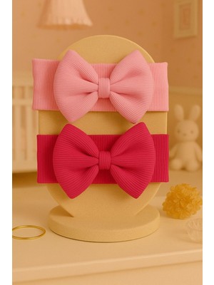 Pico Baby Kız Bebek & Çocuk Fiyonklu Bandana 2'li Set (Fuşya/pembe)
