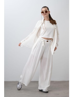 Turuncu Gardrop 9-15 Yaş Kemer Detay 3lü Müslin Kız Takım Ekru