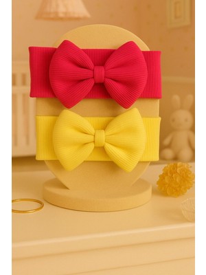 Pico Baby Kız Bebek & Çocuk Fiyonklu Bandana 2'li Set (Fuşya/limon)