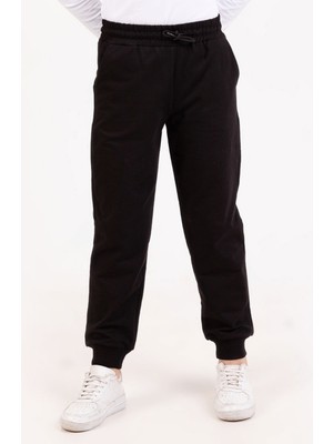 Turuncu Gardrop 6-15 Yaş Klasik Cepli Unisex Tek Alt Eşofman Siyah