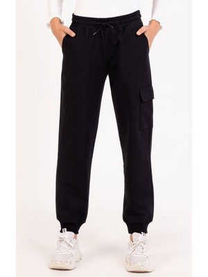 Turuncu Gardrop 6-15 Yaş Komando Cepli Unisex Eşofman Alt Siyah