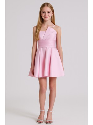 Turuncu Gardrop 10-15 Saten Eliza Kız Çocuk Abiye Elbise Pembe