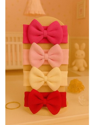 Pico Baby Kız Bebek & Çocuk Fiyonklu Bandana 4'lü Set (Fuşya/pembe/krem/kırmızı)