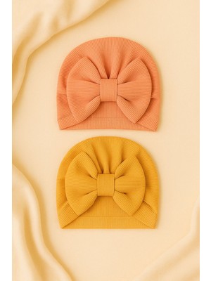 Pico Baby Fiyonklu Bebek Bone 2'li Set- Somon / Hardal