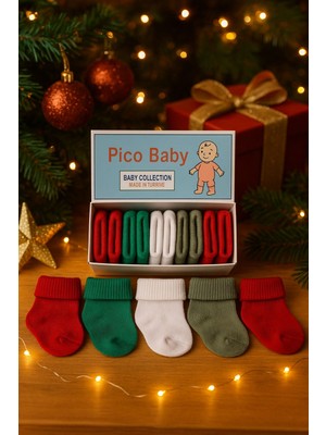 Pico Baby Organik Pamuk Unisex 5'li Kutulu Premium Yeni Doğan Bebek & Çocuk Çorabı