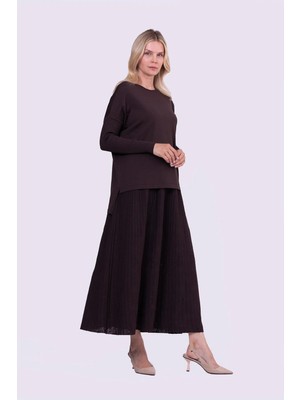 Invee İnvee Sıkma Kol Triko Tunik kahve 5879