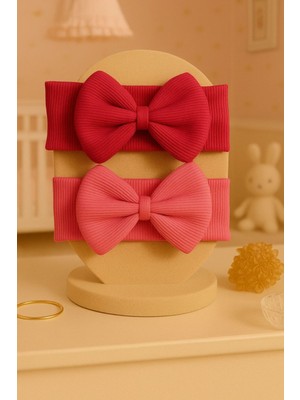 Pico Baby Kız Bebek & Çocuk Fiyonklu Bandana 2'li Set (Fuşya/kırmızı)