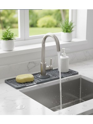 Vivart Silikon Musluk Matı Damlalık Suyu Önleyici Lavabo Kurutma Pedi Musluk Arkası Organizer