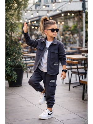 Turuncu Gardrop 4-12 Yaş Cool Memories Ceketli Erkek Çocuk Eşofman Takımı Füme