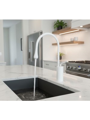 Emfa Aksesuar Beyaz Mutfak Bataryası - Beyaz Evye Bataryası - Beyaz Lavabo Bataryası