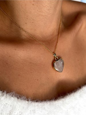 Hercy Doğal Kuvars Taşı Altın Kaplama Kolye | Doğal Taş Kolye