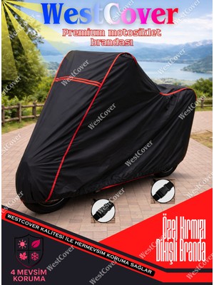 WestCover Kadırga KD-250GY Uyumlu (Siyah-Kırmızı Dikişli) Reflektörlü Motosiklet Brandası