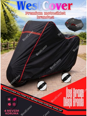 WestCover Mondial Kd 125 F Topcase Uyumlu (Siyah-Kırmızı Dikişli) Reflektörlü Motosiklet Brandası