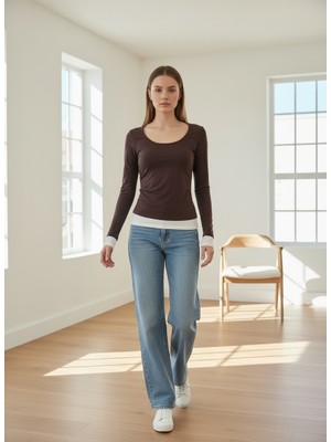 Sagre&Sisters Bisiklet Yaka Slim Fit Pile Detaylı Iki Renk Bluz