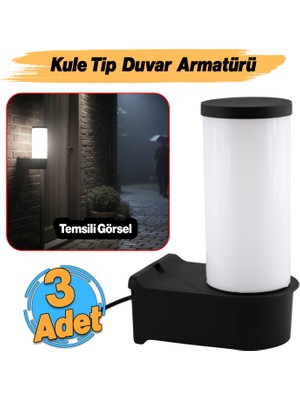 Badem10 (3 Adet) Plastik Sokak Bahçe Kule Aplik Lamba Aydınlatma Bahçe Duvar Armatür E27 Duy Uyumlu 25 cm
