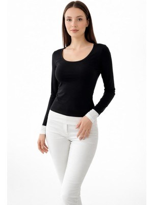 Sagre&Sisters Bisiklet Yaka Slim Fit Pile Detaylı Iki Renk Bluz
