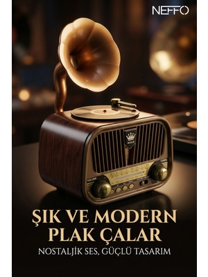 Neffo Nostaljik Gramofon Tasarımlı Bluetooth Hoparlör & Plak Çalar Görünümlü Radyo