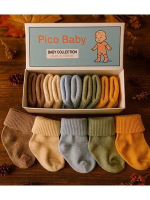 Pico Baby Organik Pamuk Unisex 5'li Kutulu Premium Yeni Doğan Bebek & Çocuk Çorabı