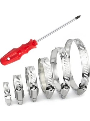 1 Adet Yıldız Tornavida,12 Adet Paslanmaz Çelik Hortum Kelepçeleri Sıralama Kiti, 1/4-2 Inç (6-51 Mm) Ayarlanabilir Solucan Dişli Boru Hortum Kelepçesi Yakıt Hattı, Sıhhi Tesisat, Otomotiv, Bahçe, Tüp