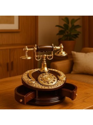 Lüks Retro Altın Döner Telefon Figürlü Kurmalı Müzik Kutusu – Nostaljik Antika Görünümlü Melodili Masa Üstü Dekor