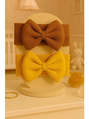 Pico Baby Kız Bebek & Çocuk Fiyonklu Bandana 2'li Set (Kahverengi/hardal)