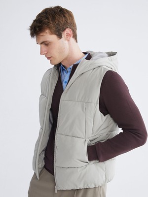 LC Waikiki Vision Bej Standart Kalıp Kapüşonlu Erkek Şişme Yelek