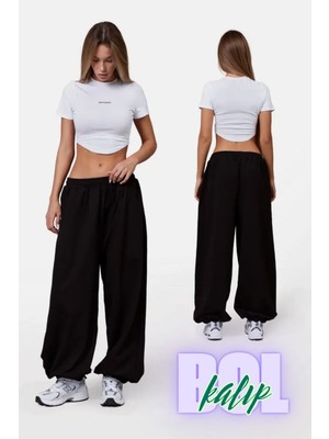 Vladivosto Bol Kalıp Yüksek Bel Paçası Lastikli Rahat Kumaş Oversize Baggy Eşofman Altı