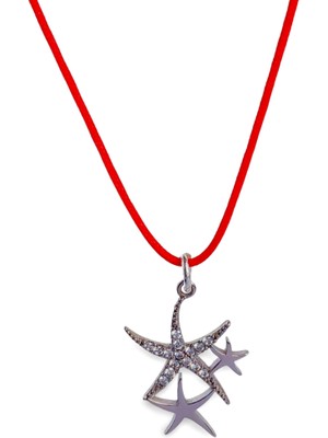 925 Ayar Gümüş Kırmızı Ip Deniz Yıldızı Tasarım Kadın Choker Kolye