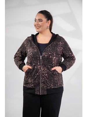 Roxxlen 333177 Kadın Büyük Beden Kahverengi Çift Taraflı Sweat