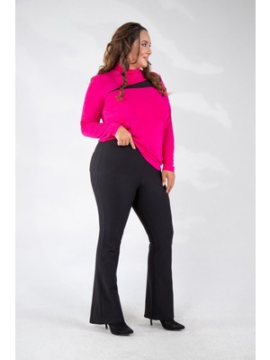 Roxxlen 122175 Kadın Büyük Beden Siyah Ispanyol Paça Pantolon