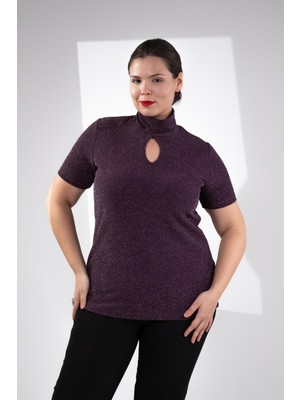 Roxxlen Büyük Beden Simli Yarım Kol Boğazlı Kazak