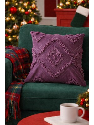 Halımax Cloud Peluş Kabartmalı Dekoratif Mor Kırlent Kılıfı Yıkanabilir Tasarım Kılıf 43X43CM 1 Adet