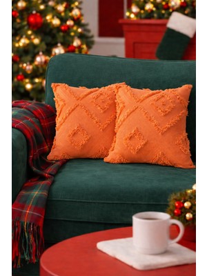 Halımax Cloud Peluş Dekoratif Turuncu 2li Kırlent Kılıfı Yıkanabilir Tasarım Polyester Jakarlı Welsoft 43X43