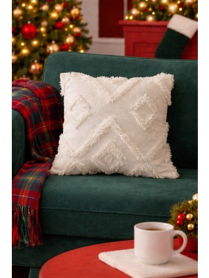Halımax Cloud Peluş Kabartmalı Dekoratif Beyaz Kırlent Kılıfı Yıkanabilir Tasarım Kılıf 43X43CM 1 Adet