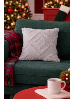 Halımax Cloud Peluş Kabartmalı Dekoratif Gri Kırlent Kılıfı Yıkanabilir Tasarım Kılıf 43X43CM 1 Adet