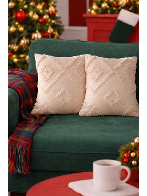 Halımax Cloud Peluş Dekoratif Krem 2'li Kırlent Kılıfı Yıkanabilir Tasarım Polyester Jakarlı Welsoft 43X43CM