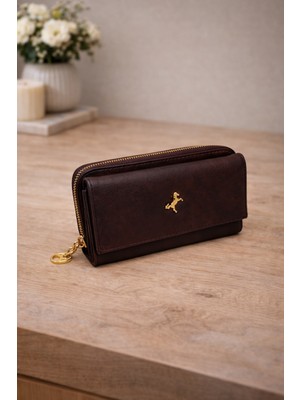 Lorevie Kadın Siyah Fermuarlı Uzun Cüzdan Gold Aksesuarlı Şık Günlük Cüzdan