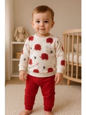 Dinamik çocuk Erkek Bebek Fil Desenli 2’li Takım Sweatshirt ve Eşofman Altı 6-9-12-18AY