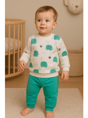 Dinamik çocuk Erkek Bebek Fil Desenli 2’li Takım Sweatshirt ve Eşofman Altı 6-9-12-18AY