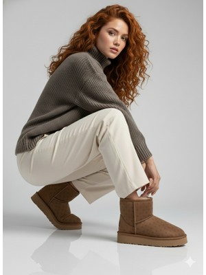 Pierre Cardin Baskılı Kadın Uzun Içi Peluş Süet Taba Yüksek Taban Günlük Bot 55393