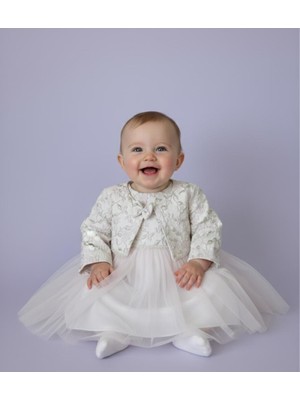 1-5 Yaş Kız Çocuk Çiçek Jakarlı Bolerolu Bayramlık Gelinlik Abiye Elbise 2'li Takım 2007 Pembe