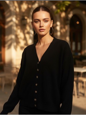 Mandala Tekstil Kadın V Yaka Selanik Örgü Detaylı Triko Hırka