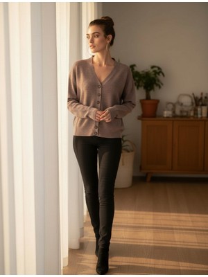 Mandala Tekstil Kadın V Yaka Selanik Örgü Detaylı Triko Hırka