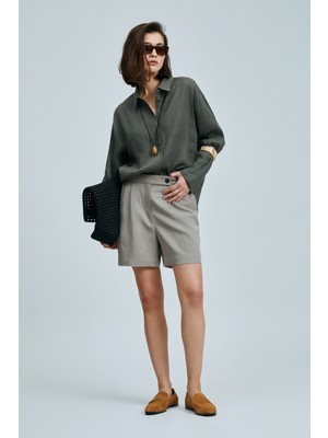 Lufian Feronıa Kadın Lyocell Karışımlı Keten Şort Siyah