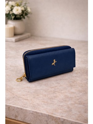 Lorevie Kadın Siyah Fermuarlı Uzun Cüzdan Gold Aksesuarlı Şık Günlük Cüzdan