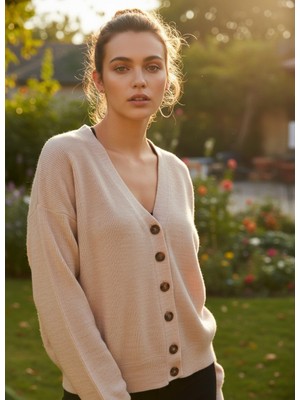 Mandala Tekstil Kadın V Yaka Selanik Örgü Detaylı Triko Hırka